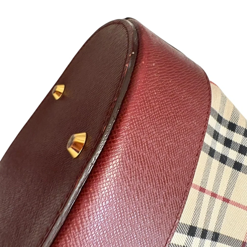 Burberry vintage classic nova check and burgundy leather tote bag - Picture 12 of 16